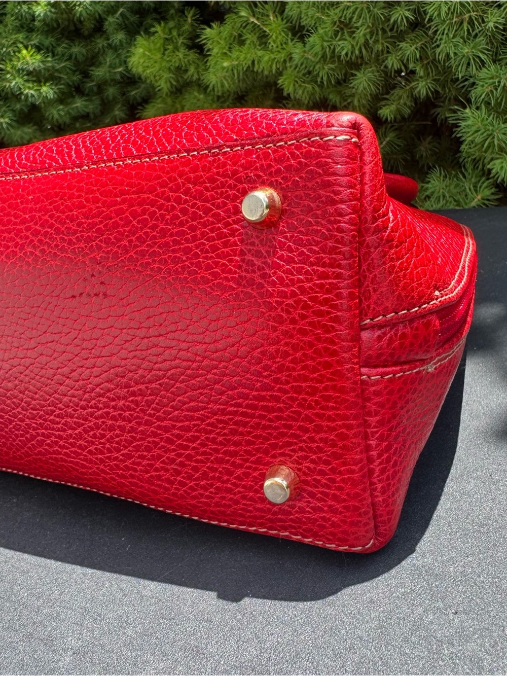 A. Testoni Vintage Red Leather Dome Satchel Handbag - Picture 4 of 7
